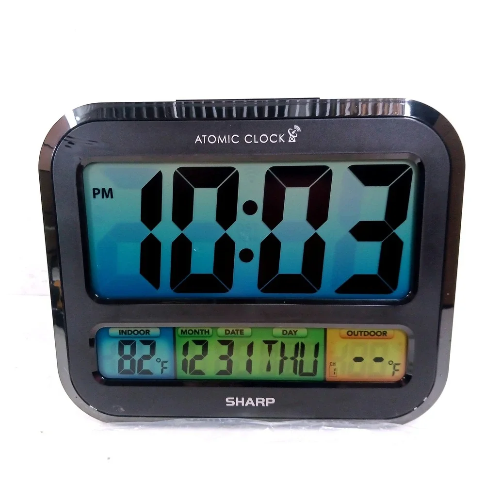 Sharp Atomic Desktop Clock SPC1107EL Digital Calendar Indoor Temperature Black